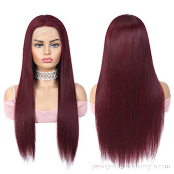 Tangle free 10A Grade Pre-plucked Glueless 99J Human Hair Lace Frontal Wig 100% Human Hair wigs On Sale For Black Women